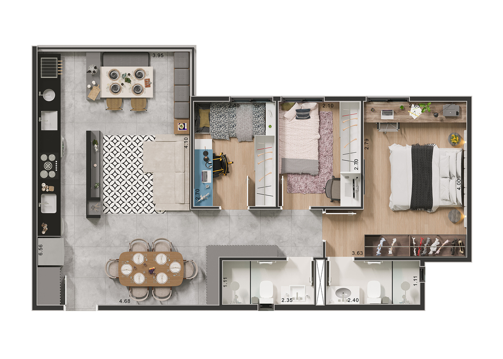 Vega Jardim: 3 dorm 66m² opção 2