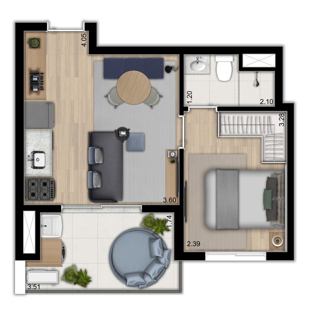 Versos Ipiranga: 1 dorm 35m²