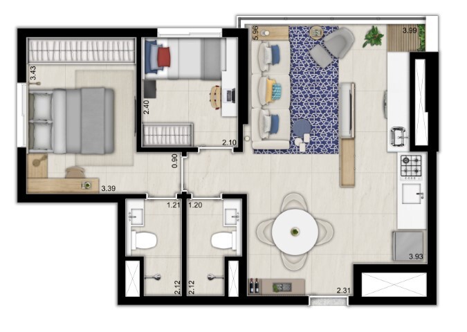 Versos Ipiranga: 2 dorm 49m²