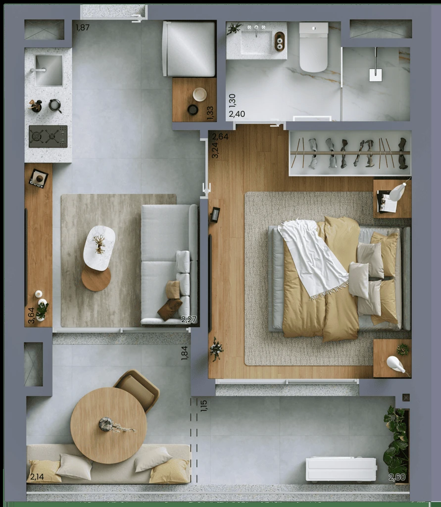 Vert Vila Nova: 1 dorm 34m²