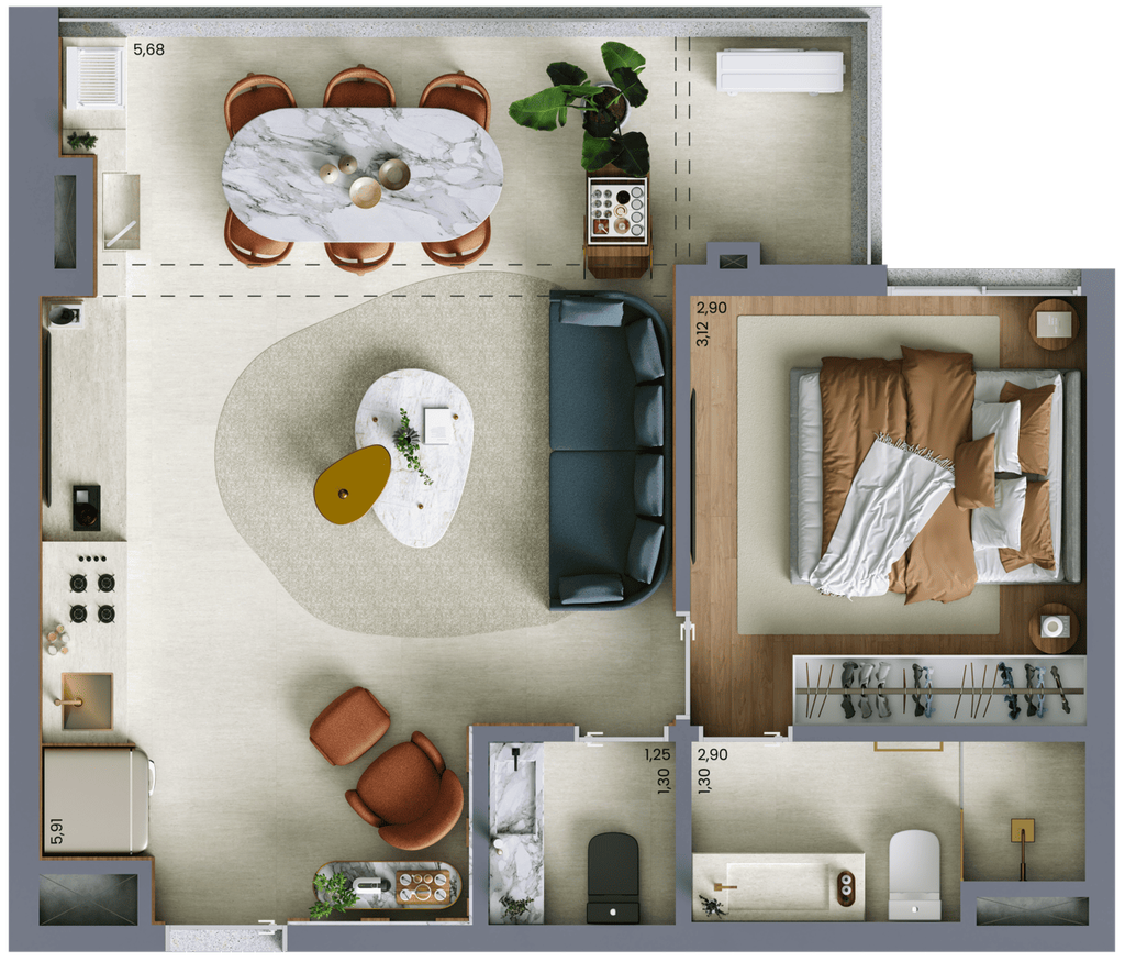 Vert Vila Nova: 1 dorm 50m²