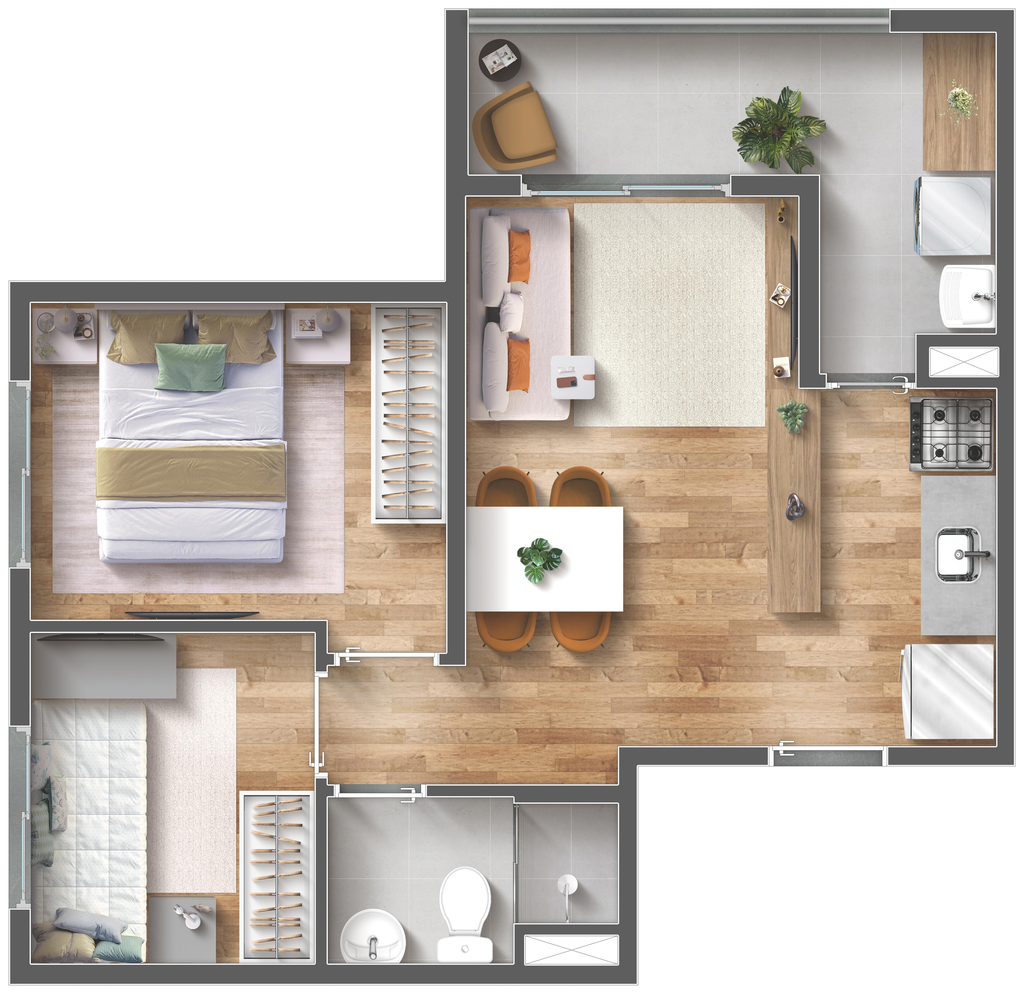 Vibra Paes de Barros: 2 dorm 43m²