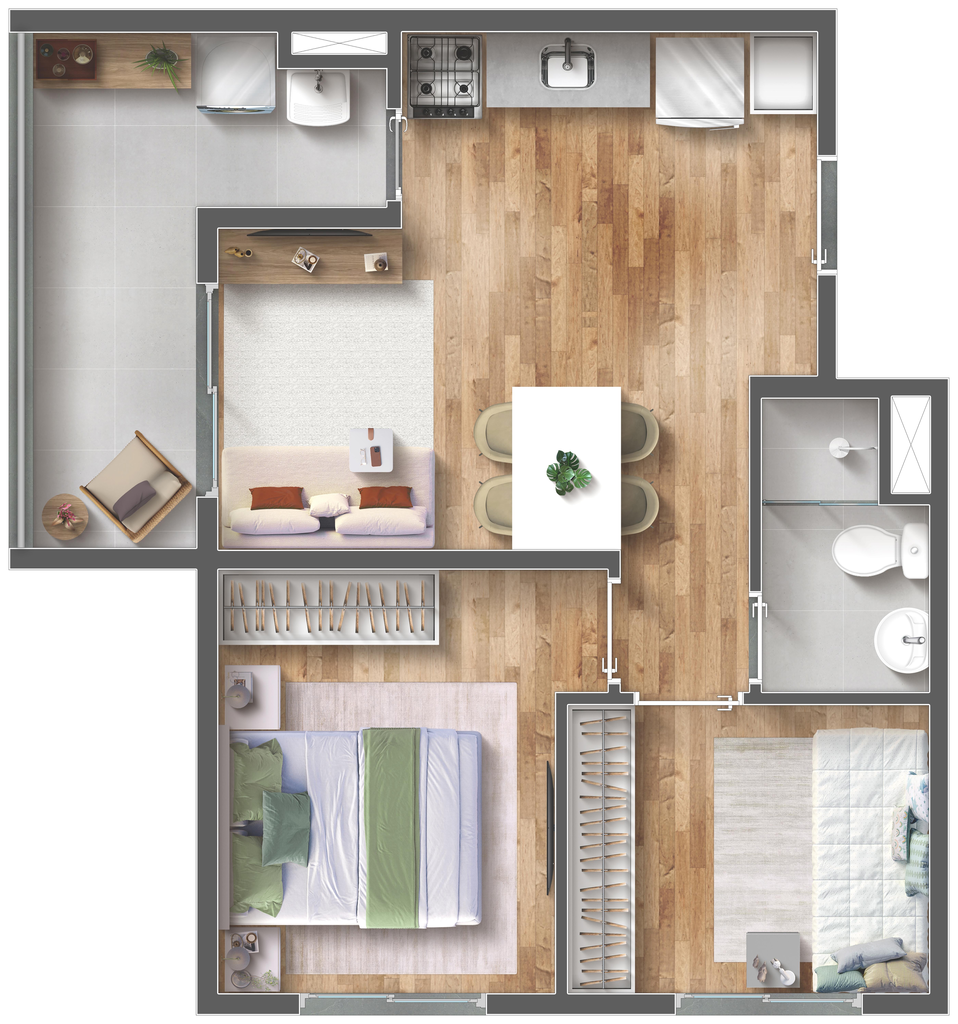 Vibra Paes de Barros: 2 dorm 44m²