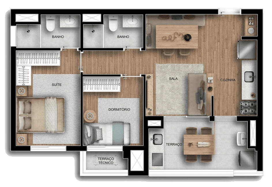 Viccino: 2 dorm 60m²