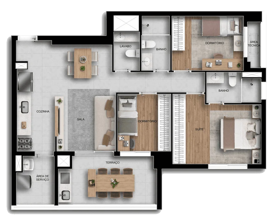Viccino: 3 dorm 90m²