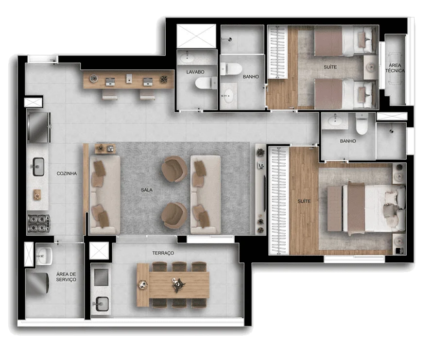 Viccino: 2 dorm 90m² opção 1