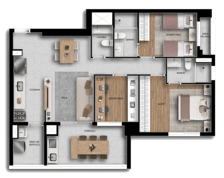 Viccino: 3 dorm 90m² opção 2