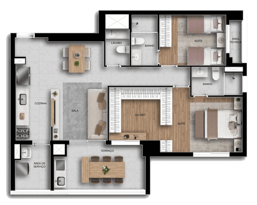 Viccino: 2 dorm 90m² opção 3