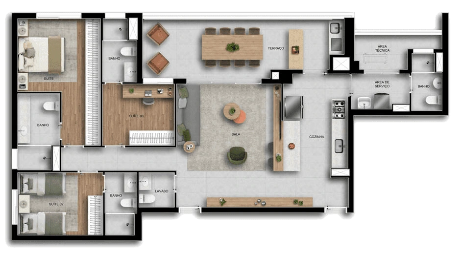 Viccino: 3 dorm 128m² opção 2