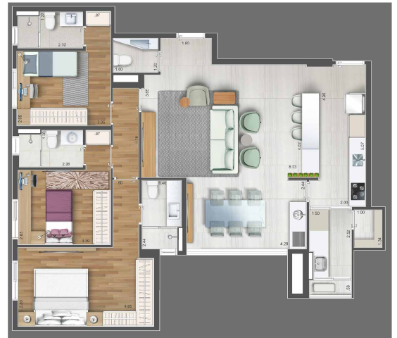 VidaBella: 3 dorm 117m² opção 1