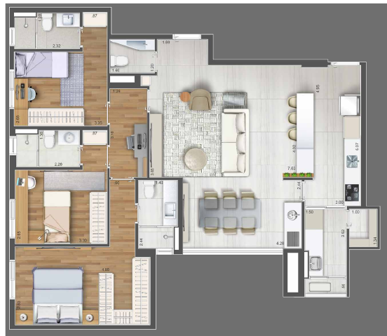 VidaBella: 3 dorm 117m² opção 2