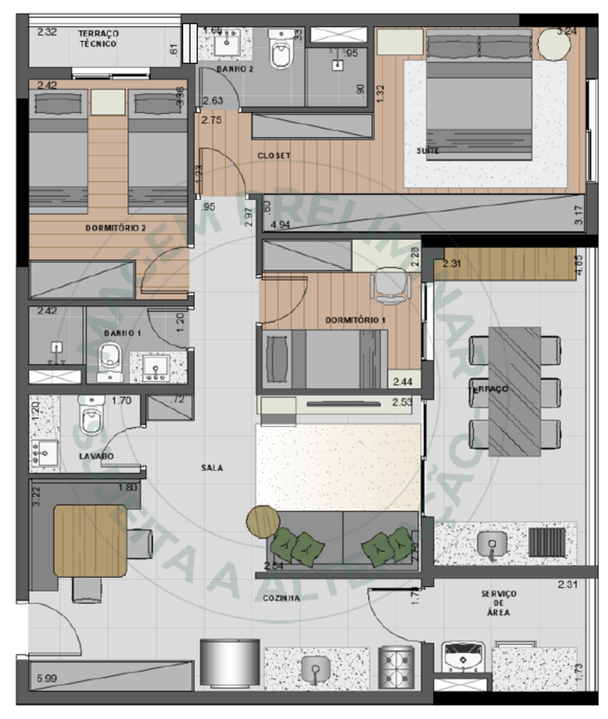 Vila Ares Fase 1: 3 dorm 90m² opção