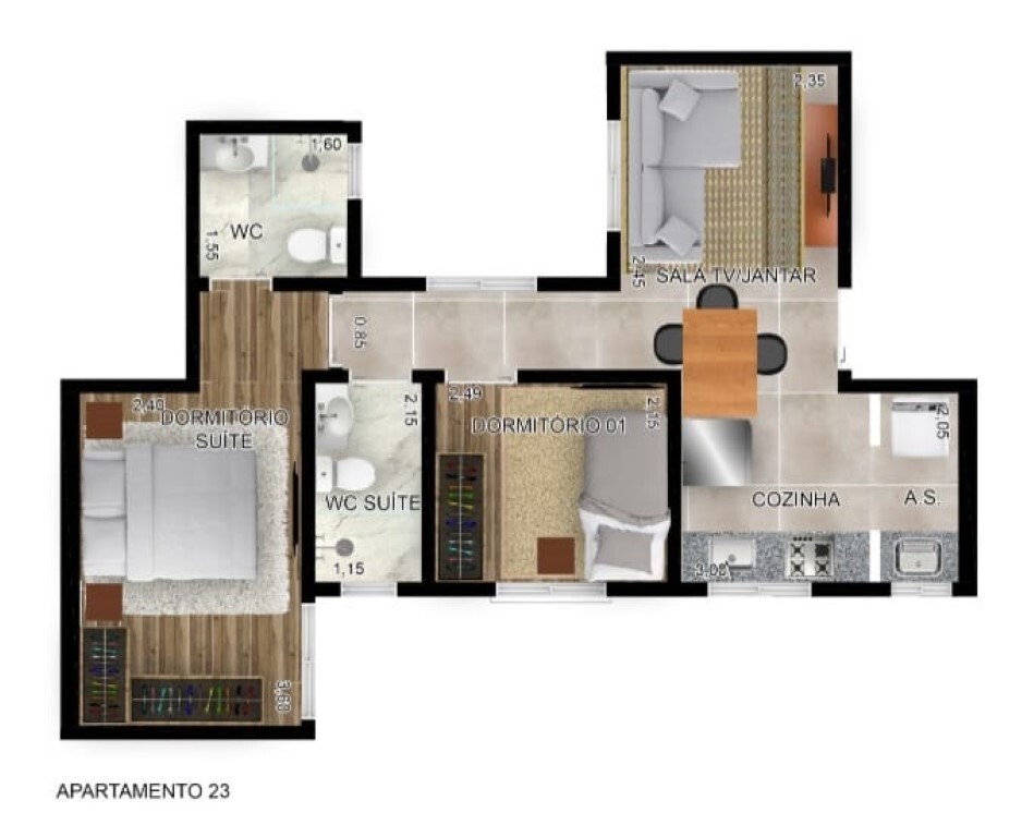 Villa Giardino: 2 dorm 44m²