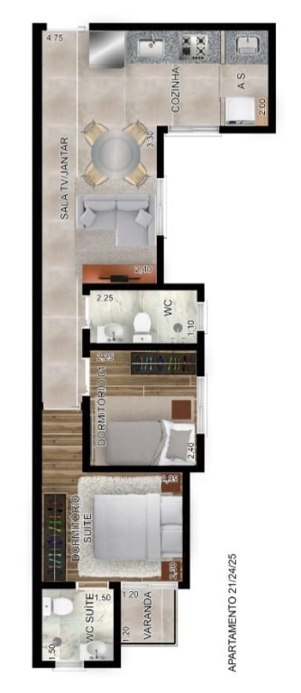 Villa Giardino: 2 dorm 45m²