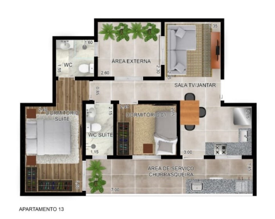 Villa Giardino: 2 dorm 61m² garden