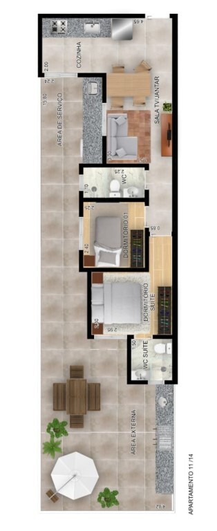Villa Giardino: 2 dorm 90m² garden