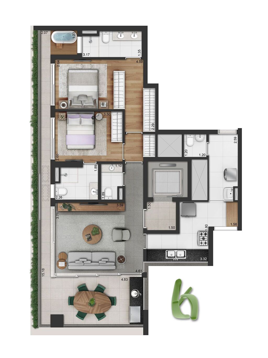 Vinci Moema: 2 dorm 124m² opção 1
