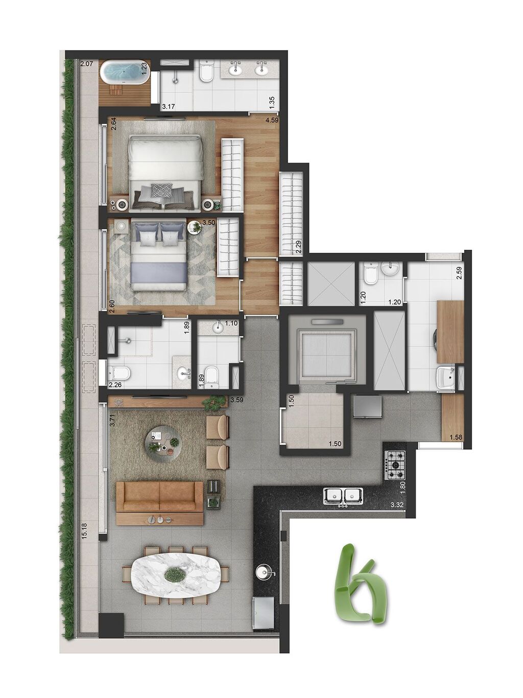 Vinci Moema: 2 dorm 124m² opção 2
