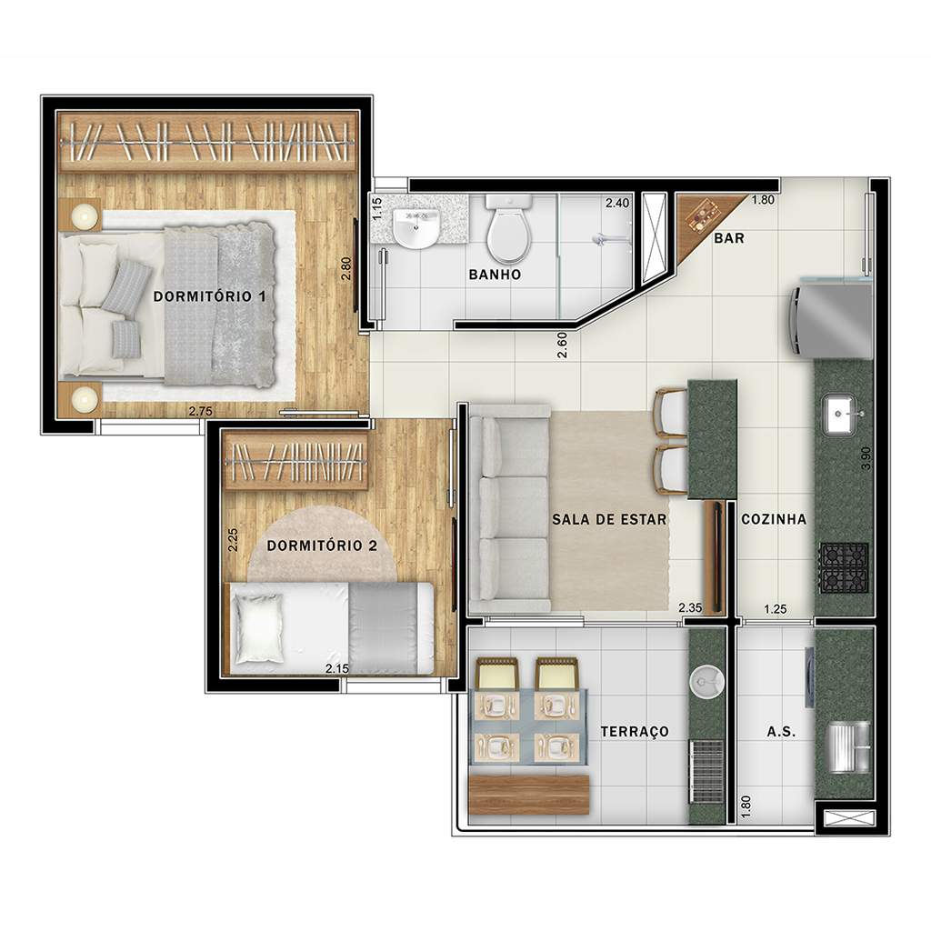 Vip Gales: 2 dorm 38m²