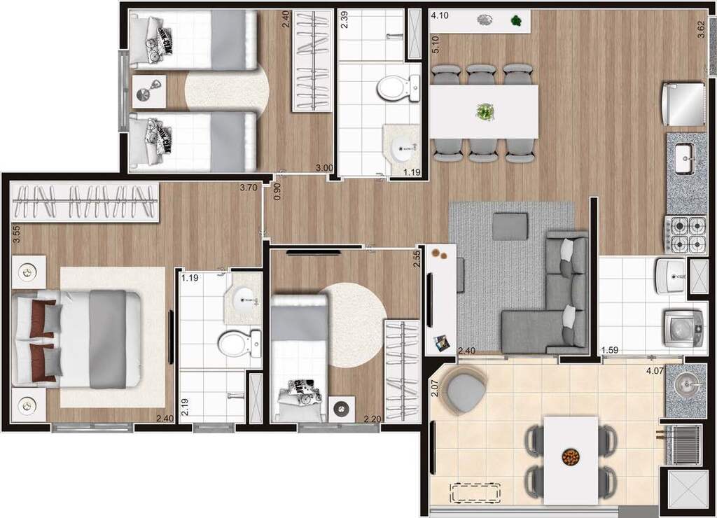 Vision Campestre: 3 dorm 67m²