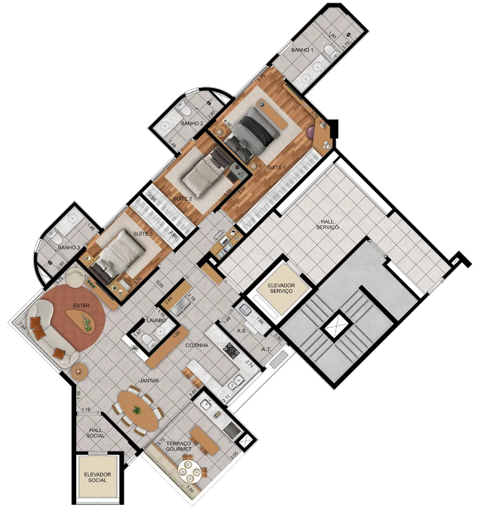 Vitruvio: 3 dorm 131m²