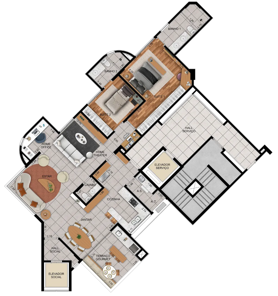 Vitruvio: 2 dorm 131m² opção 01
