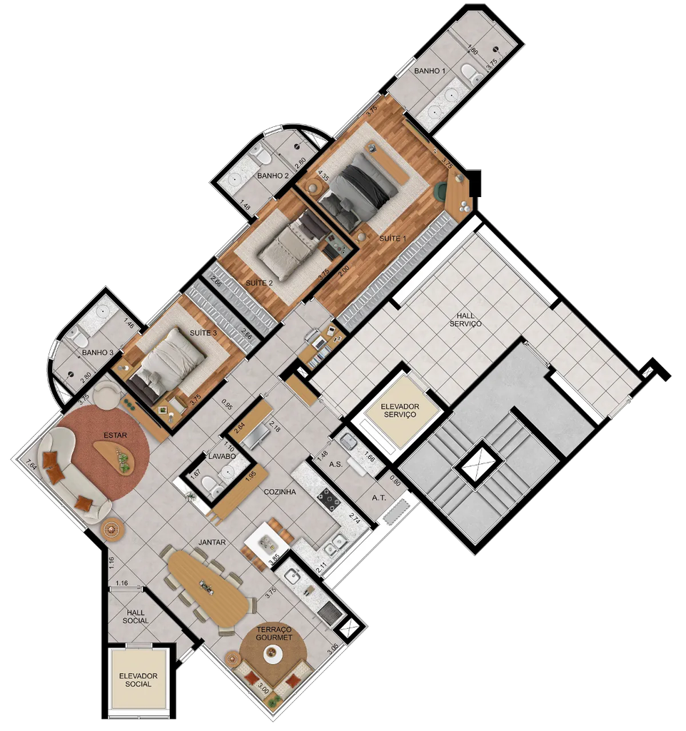 Vitruvio: 3 dorm 131m² opção 02
