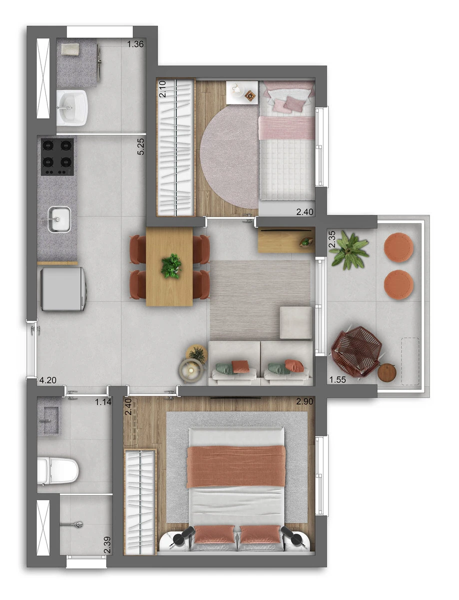 Viva Benx Estação Campo Belo: 2 dorm 38m²
