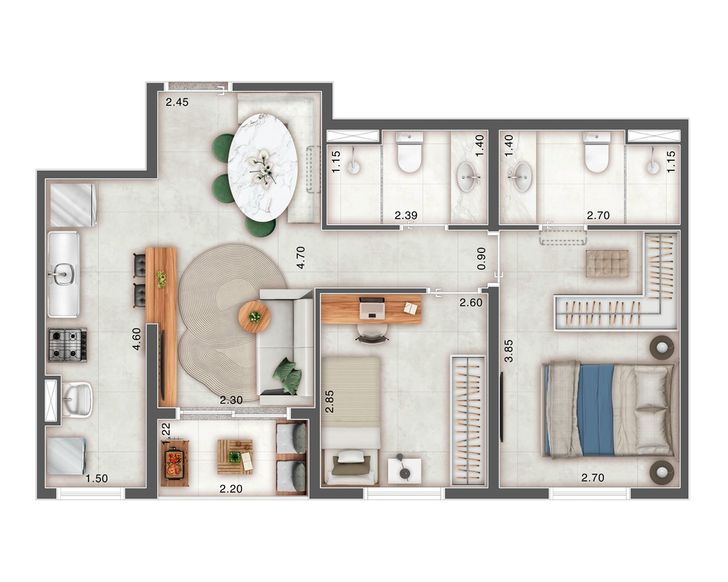 Viva Park: 2 dorm 55m²