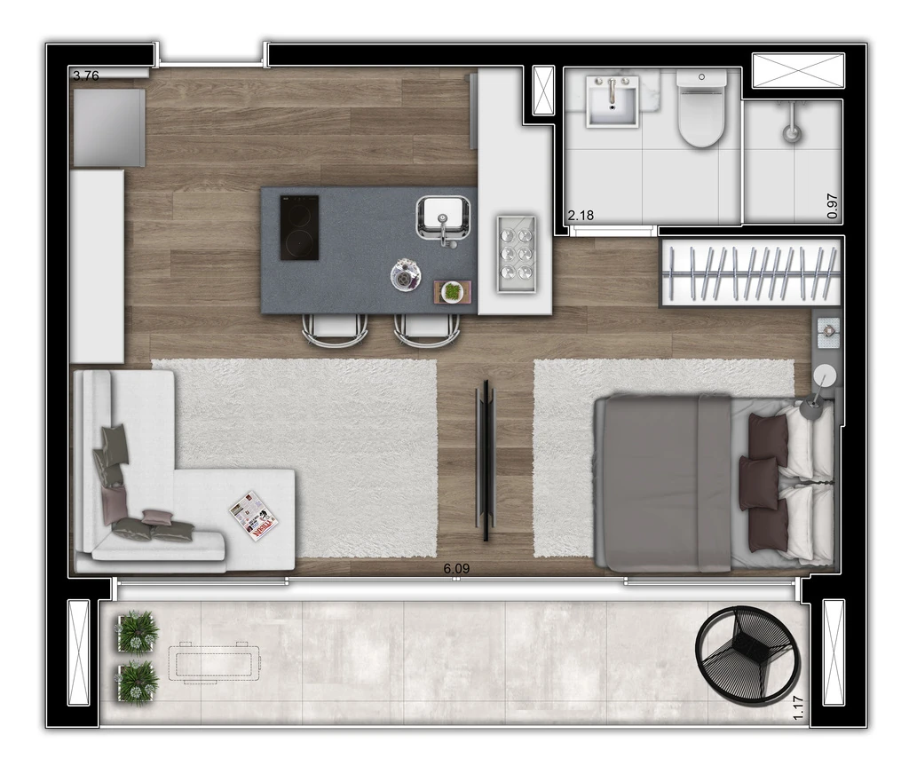 VN Millennium Faria Lima: 1 dorm 34m² studio opção