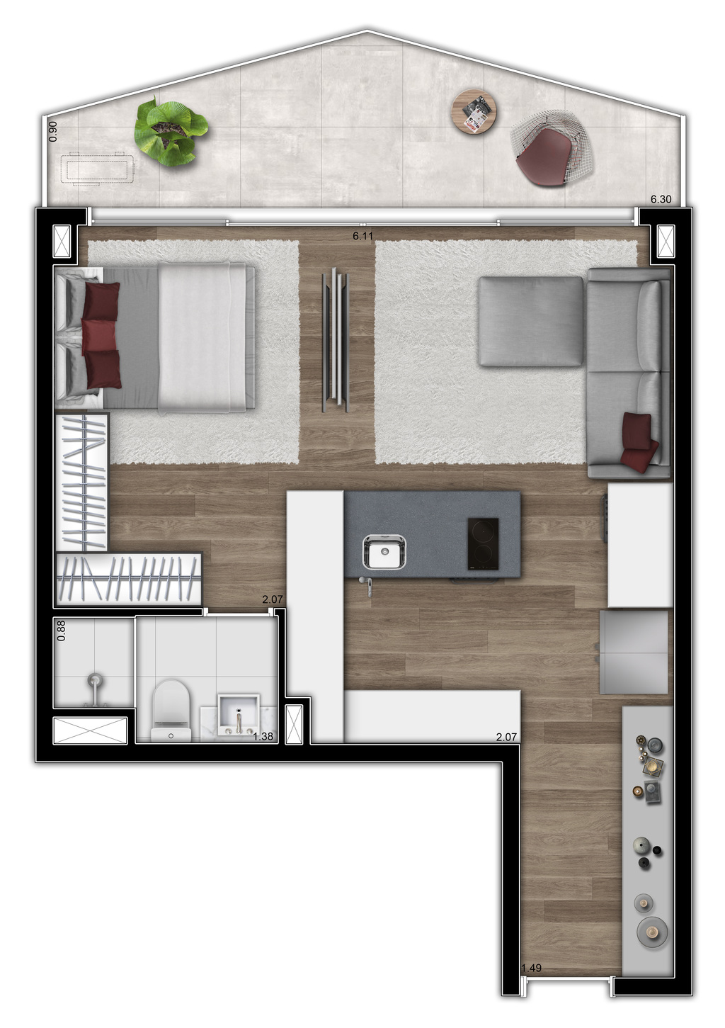 VN Millennium Faria Lima: 1 dorm 46m² studio opção