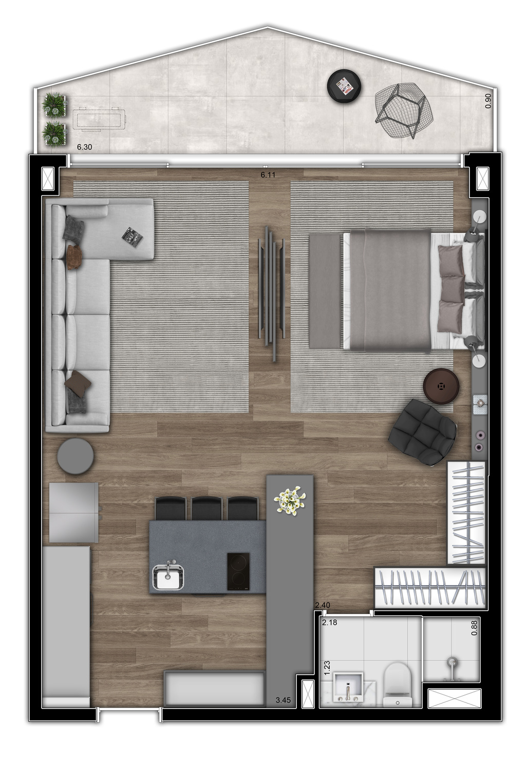 VN Millennium Faria Lima: 1 dorm 57m² studio opção
