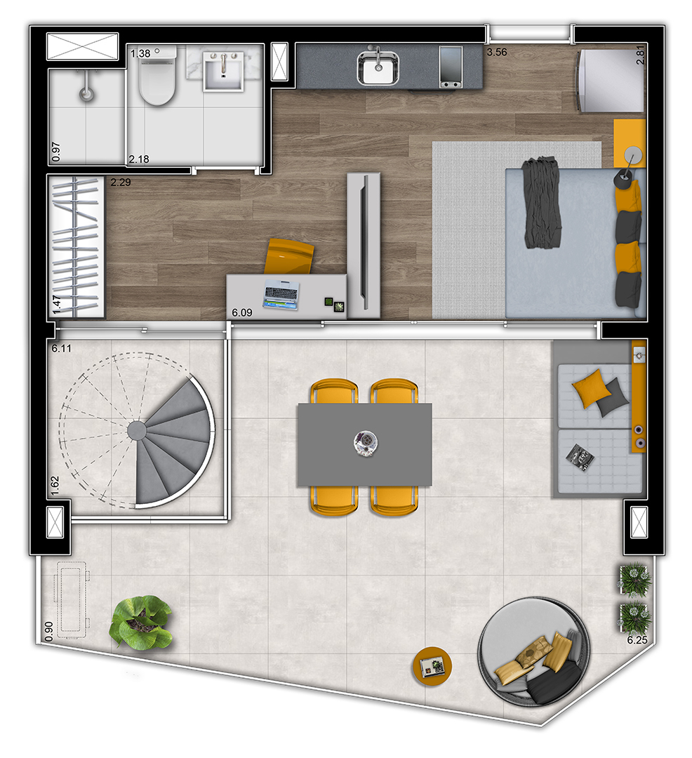 VN Millennium Faria Lima: 1 dorm 61m² cobertura inferior