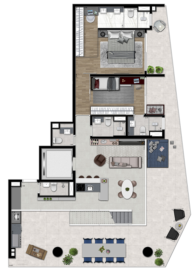 VN Millennium Faria Lima: 2 dorm 261m² pav inferior cobertura