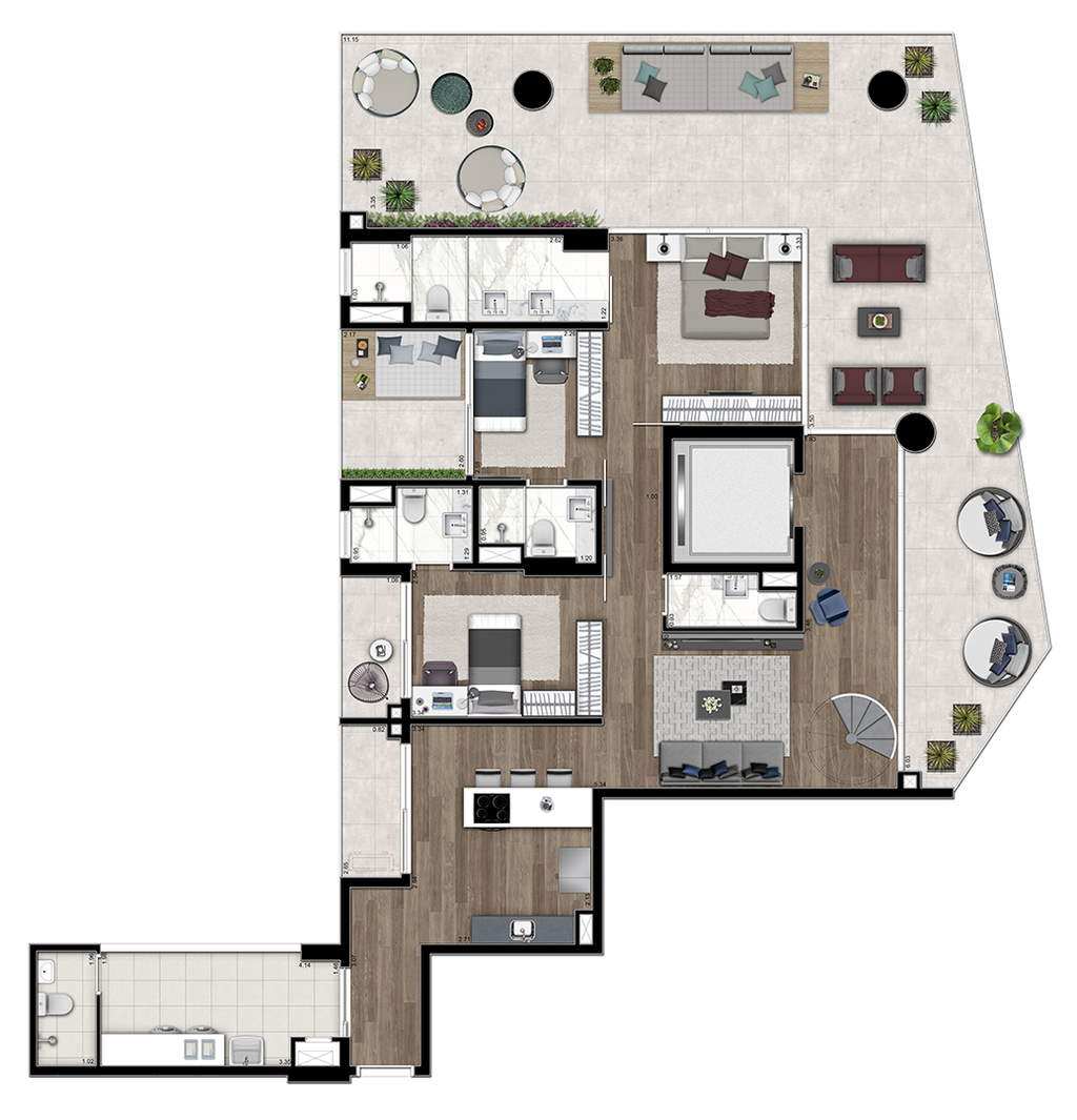 VN Millennium Faria Lima: 3 dorm 277m² pav inferior cobertura