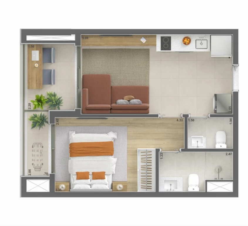 Voga Flórida: 1 dorm 39m²