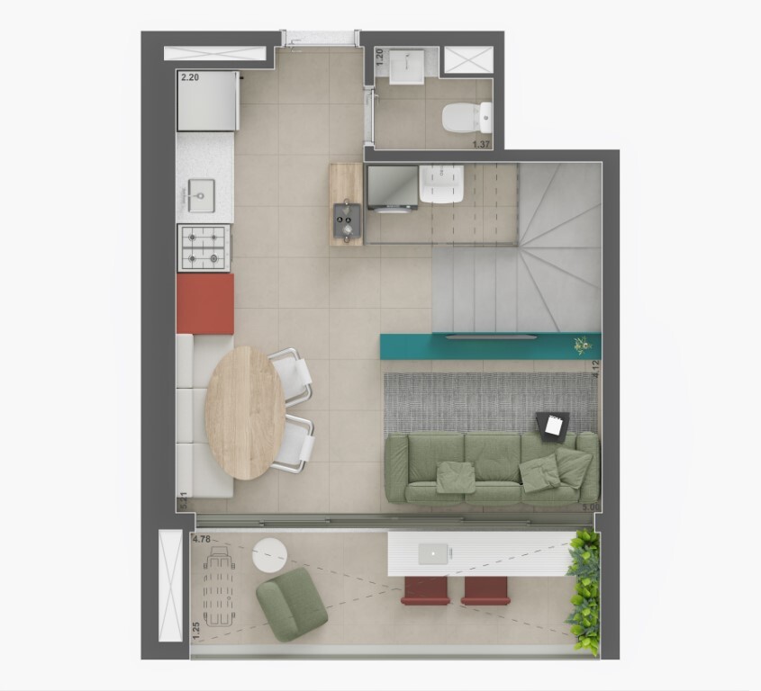 Voga Flórida: 1 dorm 57m² duplex inferior