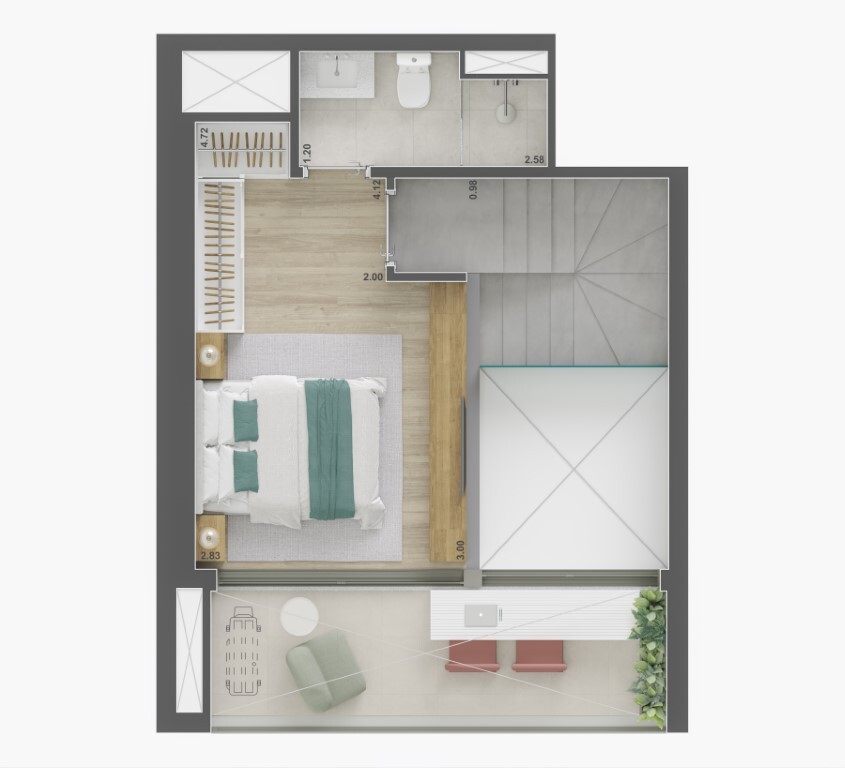 Voga Flórida: 1 dorm 57m² duplex superior