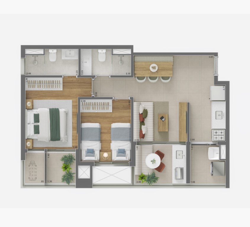 Voga Flórida: 2 dorm 61m²