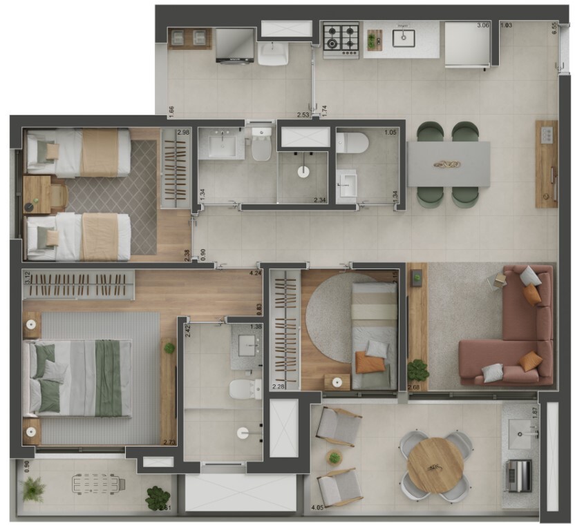 Voga Flórida: 3 dorm 80m²