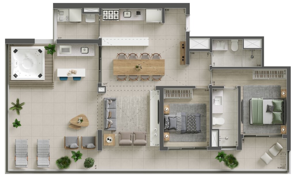 Voga Flórida: 2 dorm 119m² penthouse