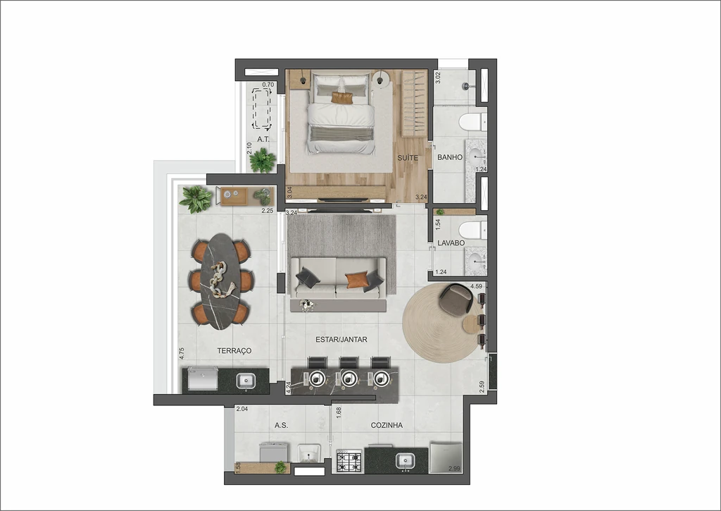 VP Moema: 2 Dorm 60m² Living Ampliado