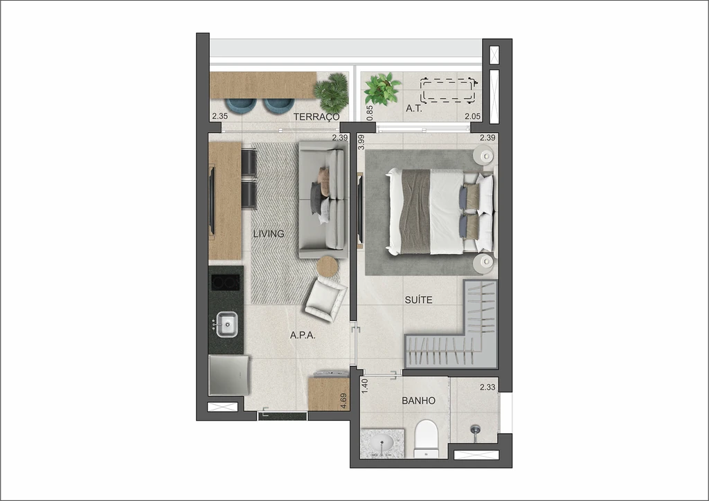 VP Moema: 1 Dorm 32m²