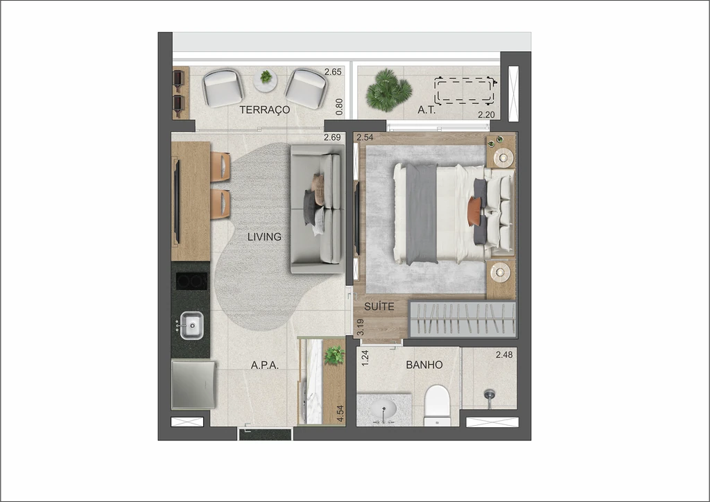 VP Moema: 1 Dorm 31m²