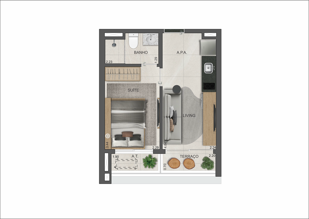 VP Moema: 1 Dorm 28m²