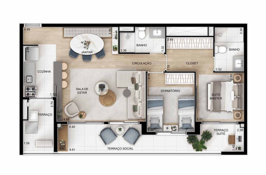 Ypy Alto do Ipiranga: 2 dorm 80m² opção