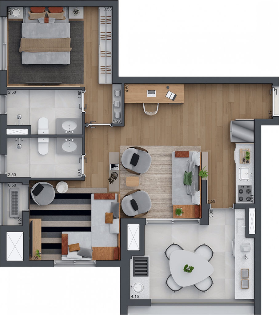 Zeit Brooklin: Zeit 72m² 1 suíte.jpg