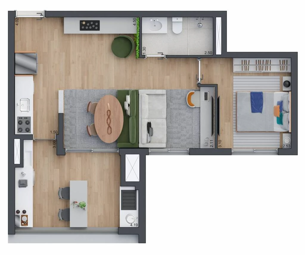 Zeit Brooklin: 1 dorm 58m² opção