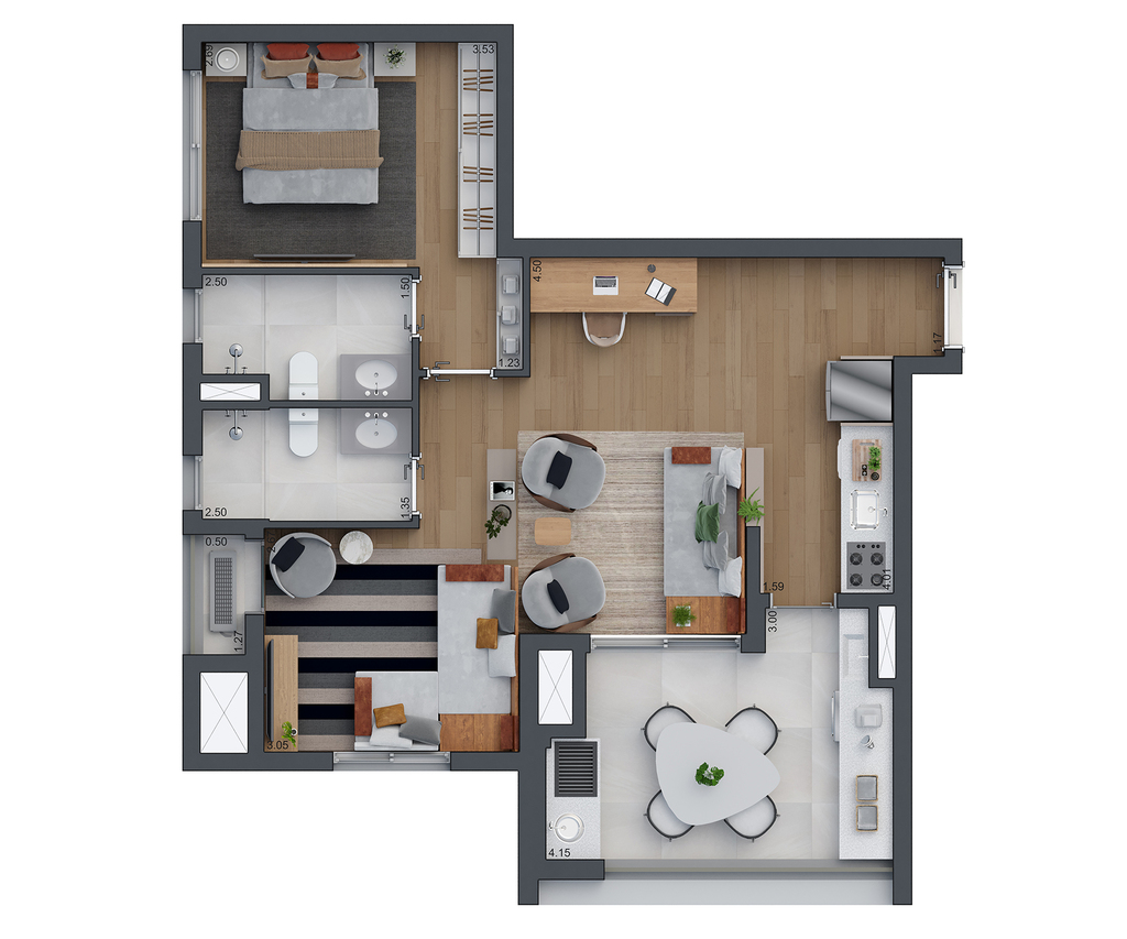 Zeit Brooklin: 1 dorm 72m² opção