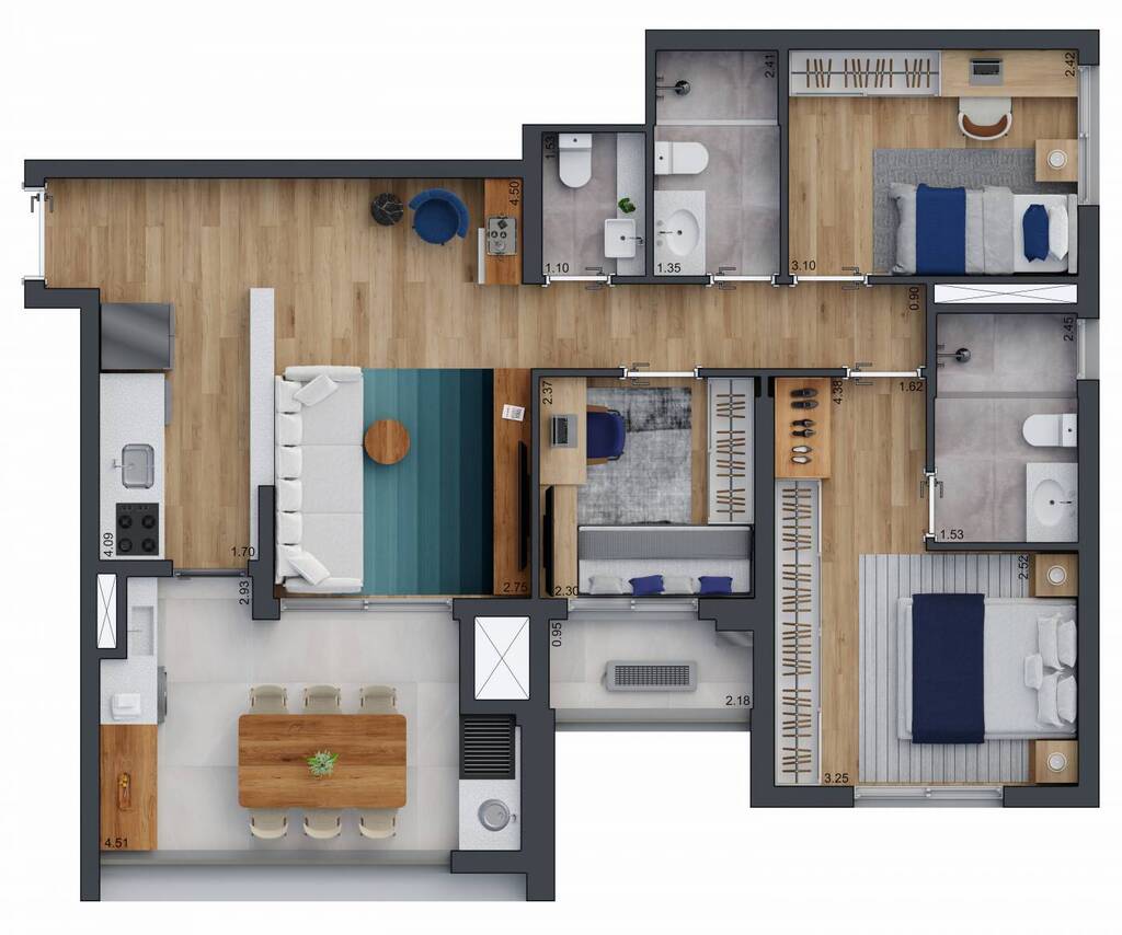 Zeit Brooklin: 3 dorm 86m²
